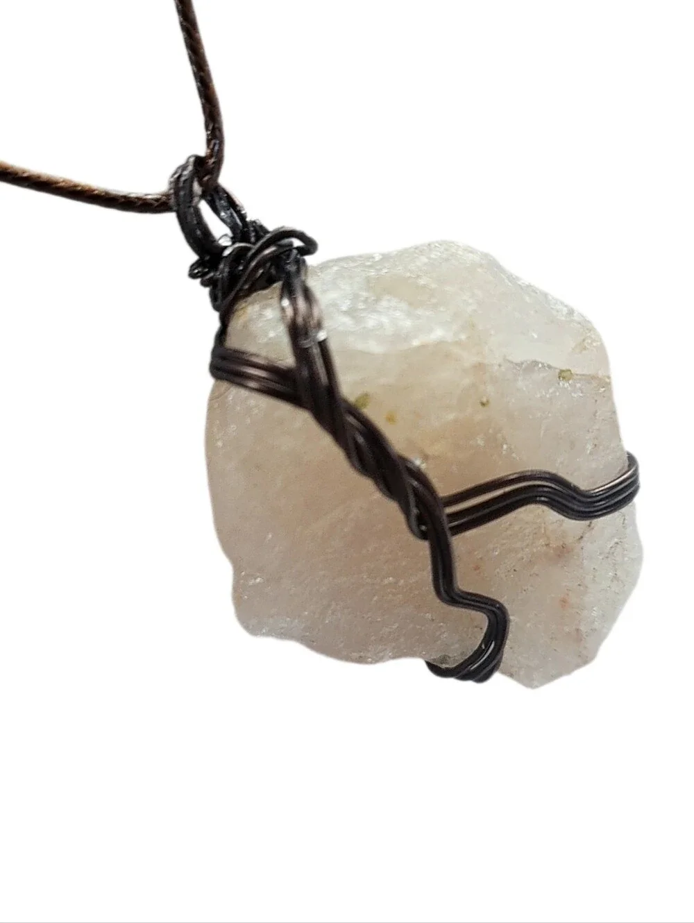 Raw Natural White Stone Handwíred Pendant w/ Cord Necklace NWOT
